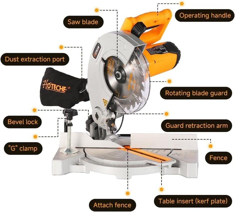HOTECHE 7-1/4-Inch Miter Saw 7.5A Compound Single Bevel Chop Saw with Laser and Blade for Wood and Metal Working - Image 2
